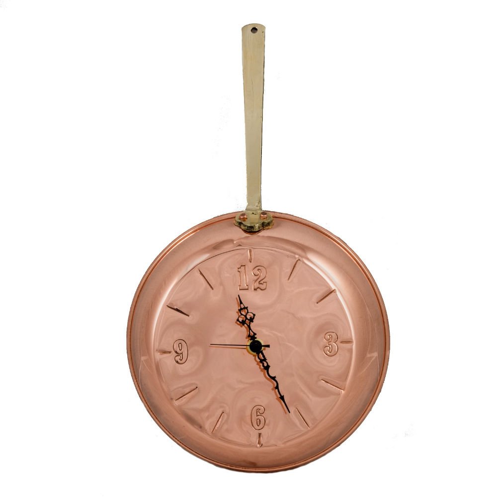 Τηγάνι - ρολόι χάλκινο διακοσμητικό, κρεμαστό Φ22