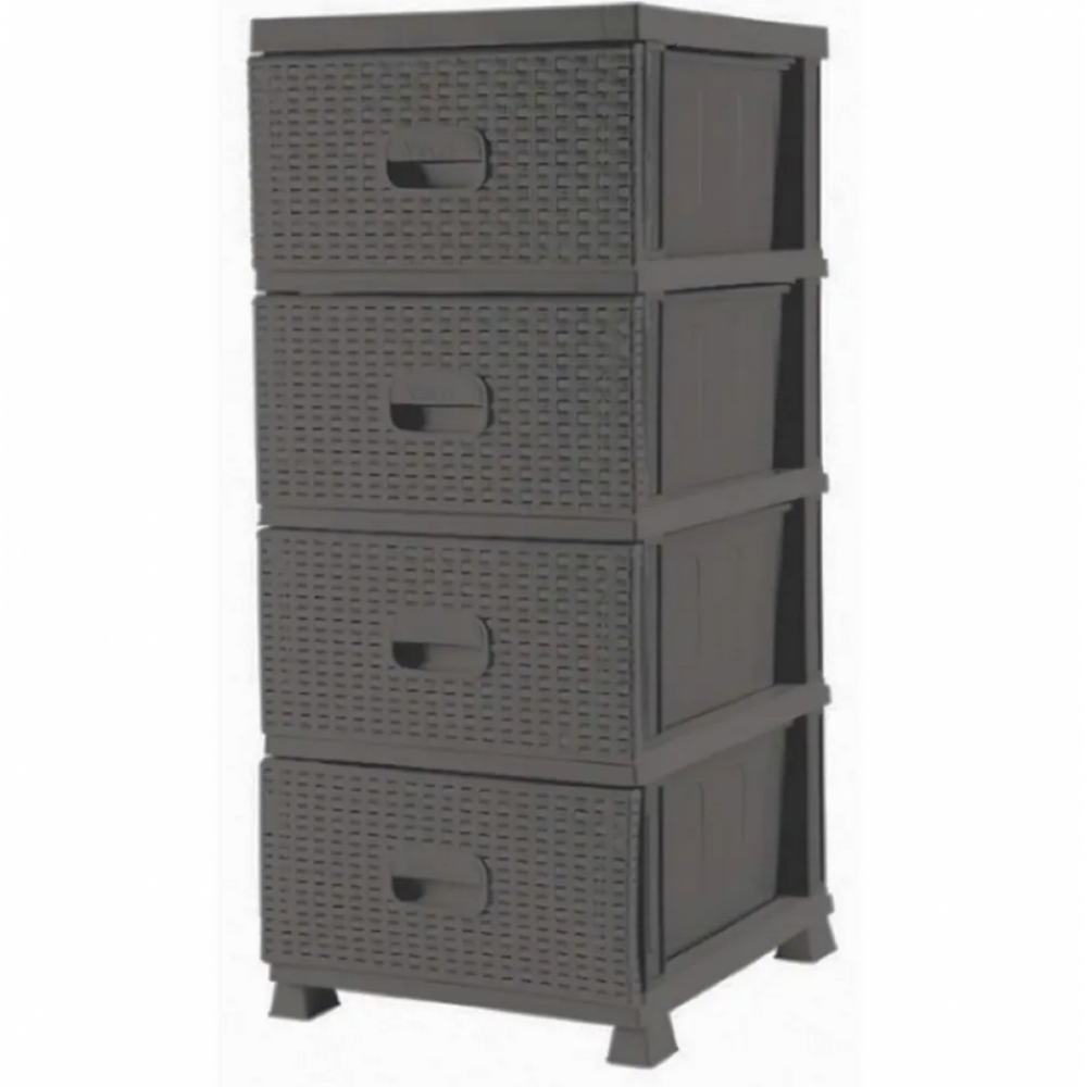 Chest of drawers Plastic Rattan light gray With 4 Shelves 38 length x 44 depth x 90 height