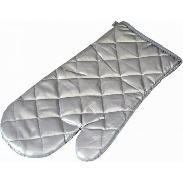 Home Heart  Protective oven glove in silver color.