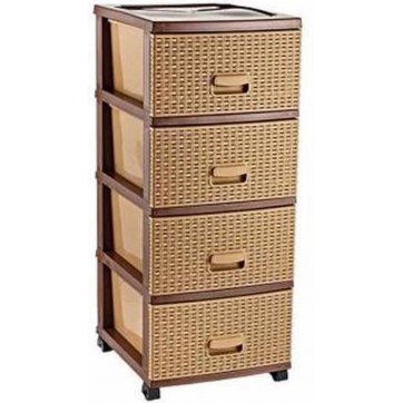 Violet House Plastic rattan chest of drawers with 4 drawers beige - brown 38 length x 44 depth x 90 height