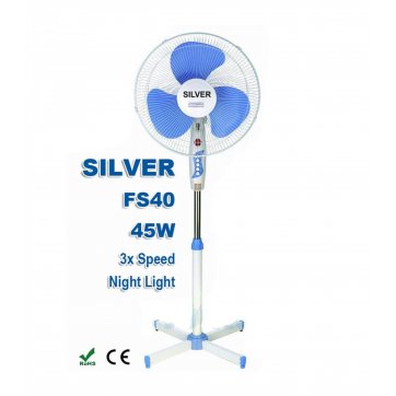 SILVER Ανεμιστήρας Περιστρεφόμενος με ρυθμιζόμενο Ύψος 40 CM – Silver FS-40