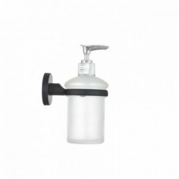 Home Heart  Wall Mounted Glass Liquid Soap Container with black matte base 26484 9.5x15cm.