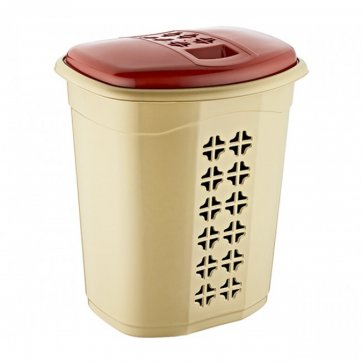 Alkansan Plastic Laundry basket plastic 48 liters beige with brown lid 42x33x55cm.