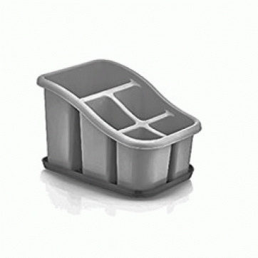 Dunya Cutlery holder 5 places plastic gray with black tray 18x13x13cm.