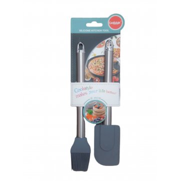 Cookstyle GRAY Silicone Spatula and Brush Set of 2 Pcs.