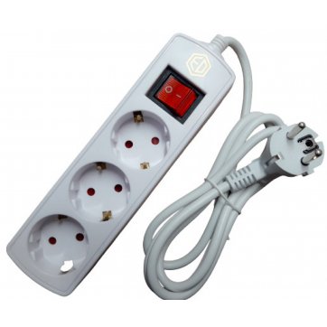 Home Heart  Multi-socket 3 places ENDA socket 1.5m white with ON/OFF switch.