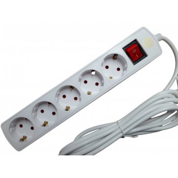 Home Heart  5-position power strip ENDA socket 3m white with ON/OFF switch.