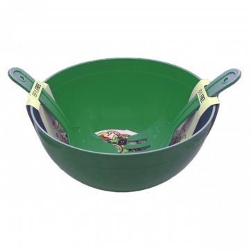 Dunya Set of 3 pcs. salad bowl 4.2lt green plastic with fork and spoon 24x12cm.