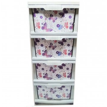 Violet House Plastic Chest Of Drawers with 4  Butterfly Drawers On Wheels 38x45x91cm.