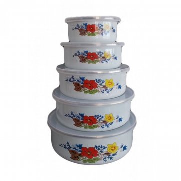 Home Heart  5-piece enamel food containers with plastic lids