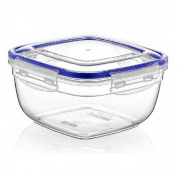Dunya Square plastic food container 1.500ml with safety clip 17.3x17.3x9.8cm.