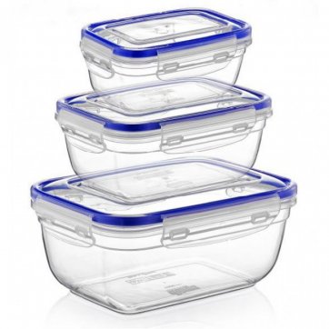 Dunya Plastic rectangular food container set of 3 with airtight closure